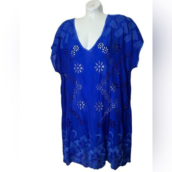 Johnny Was Cobalt Blue Sheer Eyelet Tunic Top - Picture 3 of 9